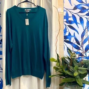 NWT Men’s Peter Millar Emerald Green 100% Mereno Wool V Neck Sweater Size XXL